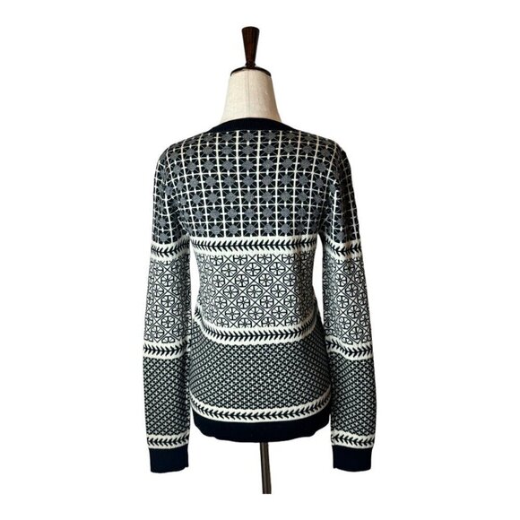 Jason Wu Sweater Womens Small Black Ivory Wool Knit Crew Neck Fair Isle Pullover - Picture 3 of 11